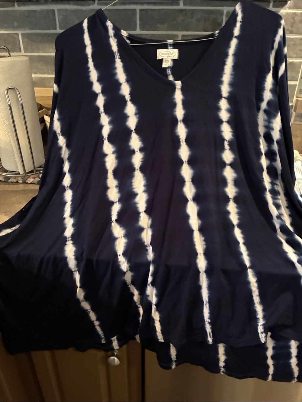 Mud Pie Navy and White Tie-Dye V-Neck Tunic